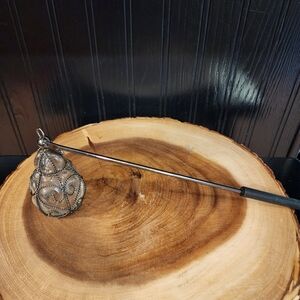 Vintage Black Wooden Handle Silver Tone Scroll Wire Candle Snuffer